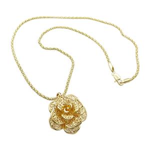 Copper Necklace Flower Gold Plated, approx 30mm, 2.5mm, 42cm length [FN37442]
