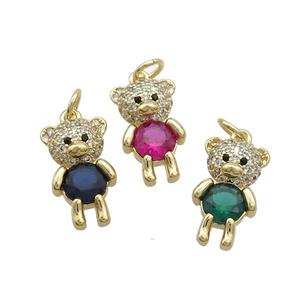 Copper Bear Pendant Pave Zircon Gold Plated Mixed, approx 9-16.5mm [FN37460]