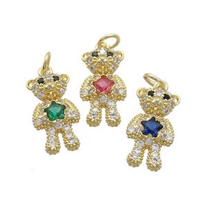 Copper Bear Pendant Pave Zircon Gold Plated Mixed, approx 9-18mm [FN37464]
