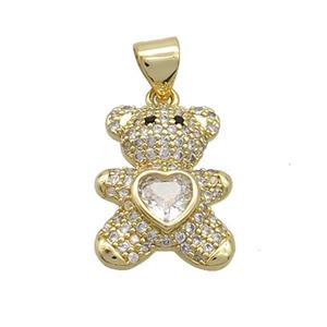 Copper Bear Pendant Pave Zircon Gold Plated, approx 12.5-16mm [FN37465]