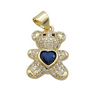 Copper Bear Pendant Pave Zircon Gold Plated, approx 12.5-16mm [FN37466]
