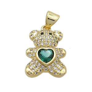Copper Bear Pendant Pave Zircon Gold Plated, approx 12.5-16mm [FN37468]