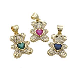 Copper Bear Pendant Pave Zircon Gold Plated Mixed, approx 12.5-16mm [FN37469]