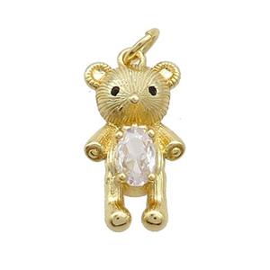 Copper Rat Charms Pendant Pave Zircon Gold Plated, approx 12-19mm [FN37470]