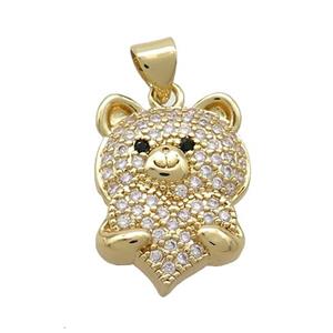 Copper Bear Pendant Pave Zircon Heart Gold Plated, approx 14-20mm [FN37490]