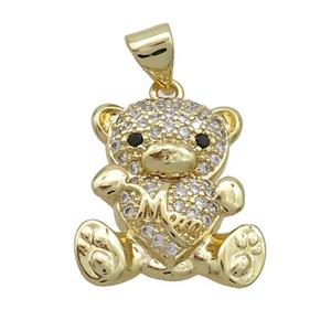 Copper Bear Pendant Pave Zircon Heart Mom Gold Plated, approx 13-18mm [FN37494]