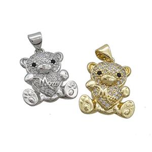 Copper Bear Pendant Pave Zircon Heart Mom Mixed, approx 13-18mm [FN37495]