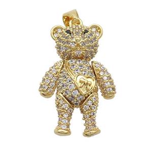 Copper Bear Pendant Pave Zircon Gold Plated, approx 18-27mm [FN37500]