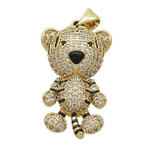 Copper Tiger Charms Pendant Pave Zircon Gold Plated, approx 15-23mm [FN37503]
