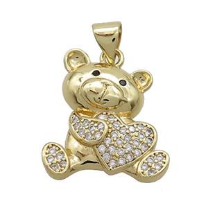 Copper Bear Pendant Pave Zircon Heart Gold Plated, approx 16-20mm [FN37505]