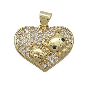 Copper Bear Pendant Pave Zircon Heart Gold Plated, approx 16-20mm [FN37506]