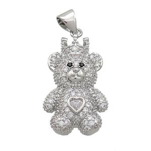 Copper Bear Pendant Pave Zircon Platinum Plated, approx 15-20mm [FN37515]