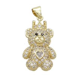 Copper Bear Pendant Pave Zircon Gold Plated, approx 15-20mm [FN37516]