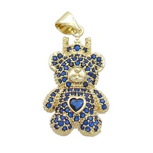 Copper Bear Pendant Pave Blue Zircon Gold Plated, approx 15-20mm [FN37517]
