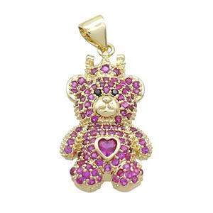 Copper Bear Pendant Pave Hotpink Zircon Gold Plated, approx 15-20mm [FN37518]