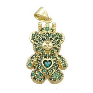 Copper Bear Pendant Pave Green Zircon Gold Plated, approx 15-20mm [FN37519]