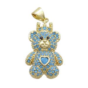 Copper Bear Pendant Pave Turqblue Zircon Gold Plated, approx 15-20mm [FN37520]