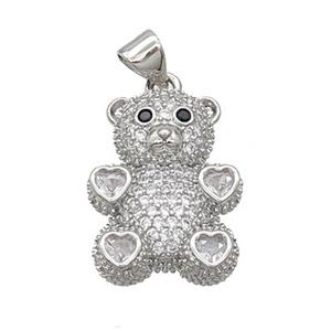 Copper Bear Pendant Pave Zircon Platinum Plated, approx 15-23mm [FN37522]
