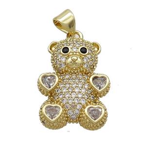 Copper Bear Pendant Pave Zircon Gold Plated, approx 15-23mm [FN37523]