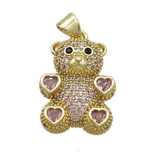 Copper Bear Pendant Pave Pink Zircon Gold Plated, approx 15-23mm [FN37524]