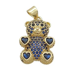 Copper Bear Pendant Pave Blue Zircon Gold Plated, approx 15-23mm [FN37525]