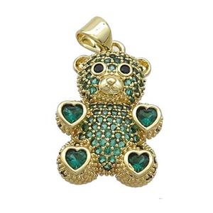 Copper Bear Pendant Pave Green Zircon Gold Plated, approx 15-23mm [FN37527]