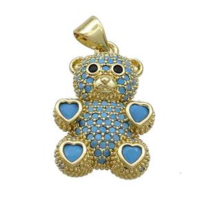 Copper Bear Pendant Pave Turqblue Zircon Gold Plated, approx 15-23mm [FN37528]