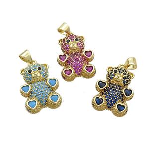 Copper Bear Pendant Pave Zircon Gold Plated Mixed, approx 15-23mm [FN37529]