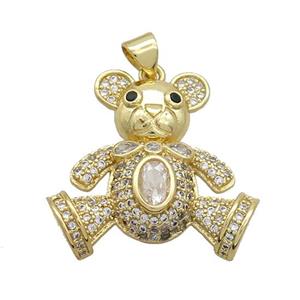 Copper Bear Pendant Pave Zircon Gold Plated, approx 15-21mm [FN37530]