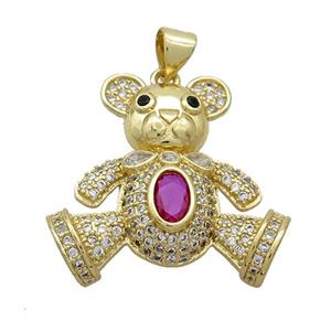 Copper Bear Pendant Pave Zircon Gold Plated, approx 15-21mm [FN37532]
