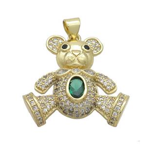 Copper Bear Pendant Pave Zircon Gold Plated, approx 15-21mm [FN37533]