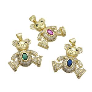 Copper Bear Pendant Pave Zircon Gold Plated Mixed, approx 15-21mm [FN37534]