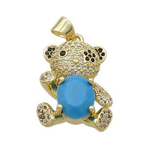 Copper Bear Pendant Pave Zircon Gold Plated, approx 24-25mm [FN37539]