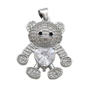 Copper Bear Pendant Pave Zircon Platinum Plated, approx 16-22mm [FN37541]