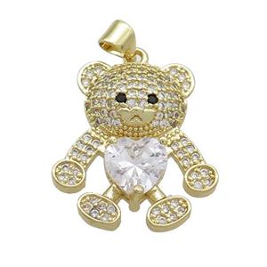 Copper Bear Pendant Pave Zircon Gold Plated, approx 16-22mm [FN37542]