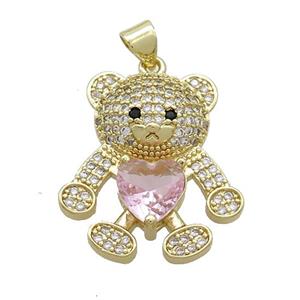 Copper Bear Pendant Pave Zircon Gold Plated, approx 16-22mm [FN37543]