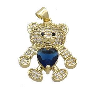 Copper Bear Pendant Pave Zircon Gold Plated, approx 16-22mm [FN37544]