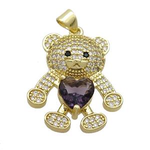 Copper Bear Pendant Pave Zircon Gold Plated, approx 16-22mm [FN37545]