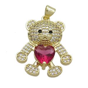 Copper Bear Pendant Pave Zircon Gold Plated, approx 16-22mm [FN37547]