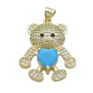 Copper Bear Pendant Pave Zircon Gold Plated, approx 16-22mm [FN37548]