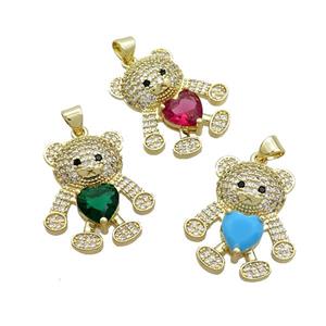 Copper Bear Pendant Pave Zircon Gold Plated Mixed, approx 16-22mm [FN37549]