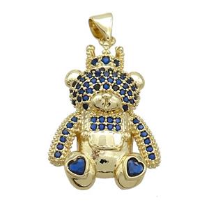 Copper Bear Pendant Pave Blue Zircon Gold Plated, approx 21-25mm [FN37550]