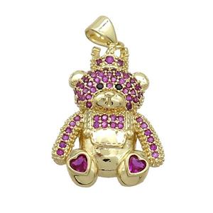 Copper Bear Pendant Pave Fuchsia Zircon Gold Plated, approx 21-25mm [FN37551]