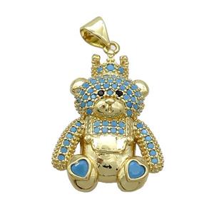 Copper Bear Pendant Pave Turqblue Zircon Gold Plated, approx 21-25mm [FN37553]