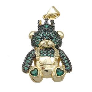 Copper Bear Pendant Pave Green Zircon Gold Plated, approx 21-25mm [FN37554]