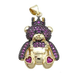 Copper Bear Pendant Pave Fuchsia Zircon Gold Plated, approx 21-25mm [FN37555]
