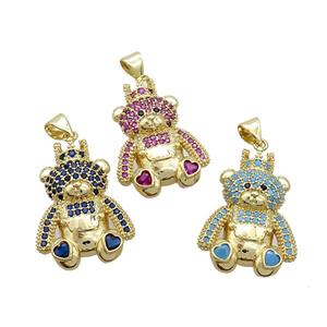 Copper Bear Pendant Pave Zircon Gold Plated Mixed, approx 21-25mm [FN37557]