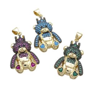 Copper Bear Pendant Pave Zircon Gold Plated Mixed, approx 21-25mm [FN37558]