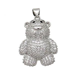 Copper Bear Pendant Pave Zircon Platinum Plated, approx 18-26mm [FN37559]