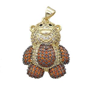 Copper Bear Pendant Pave Orange Zircon Gold Plated, approx 18-26mm [FN37561]